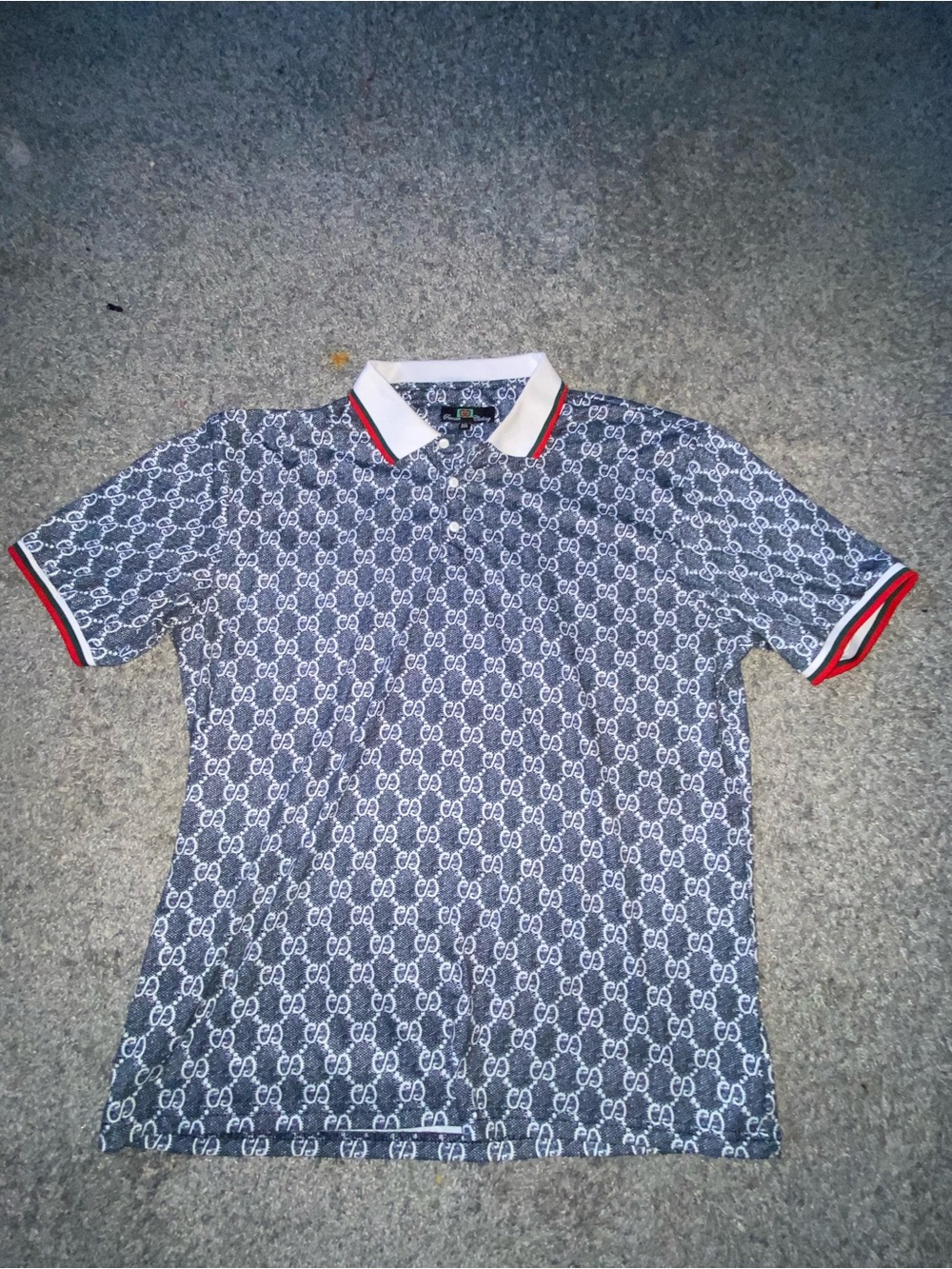 Men's Navy Patterned Polo Shirt with Contrast Trim